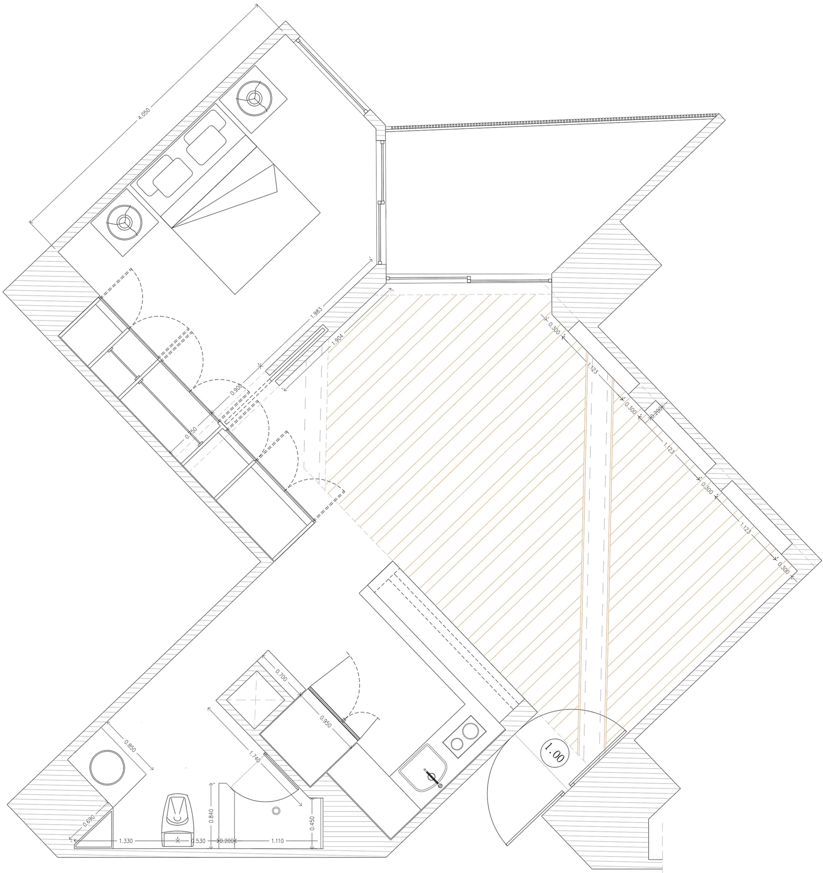 Plano de piso de un departamento de 1 larecámara en La Palapa