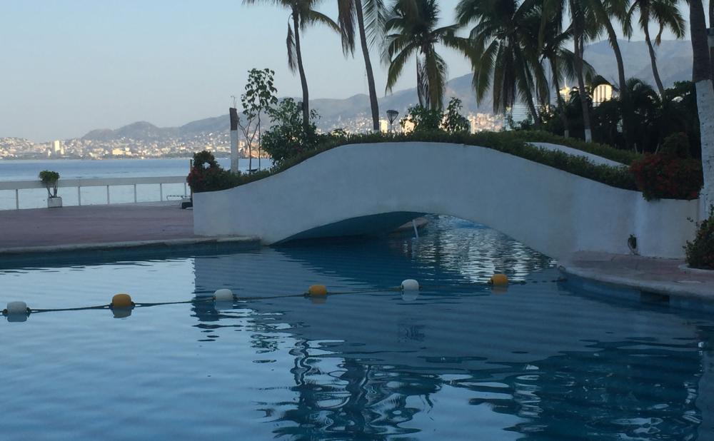 A view of the beachside pool at the La Palapa condominium in Acapulco