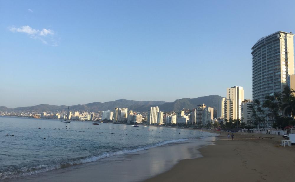 Playa Icacos beach looking toward La Condesa in Acapulco